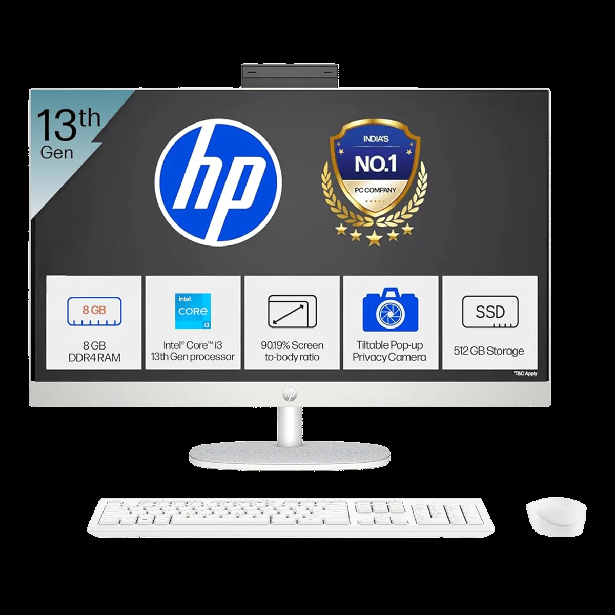 HP Essentials 27-cr0902in 27 Inch Full HD IPS Display Intel Core i3 13th Gen Windows 11 Home Desktop (8GB, 512GB SSD, Intel UMA)