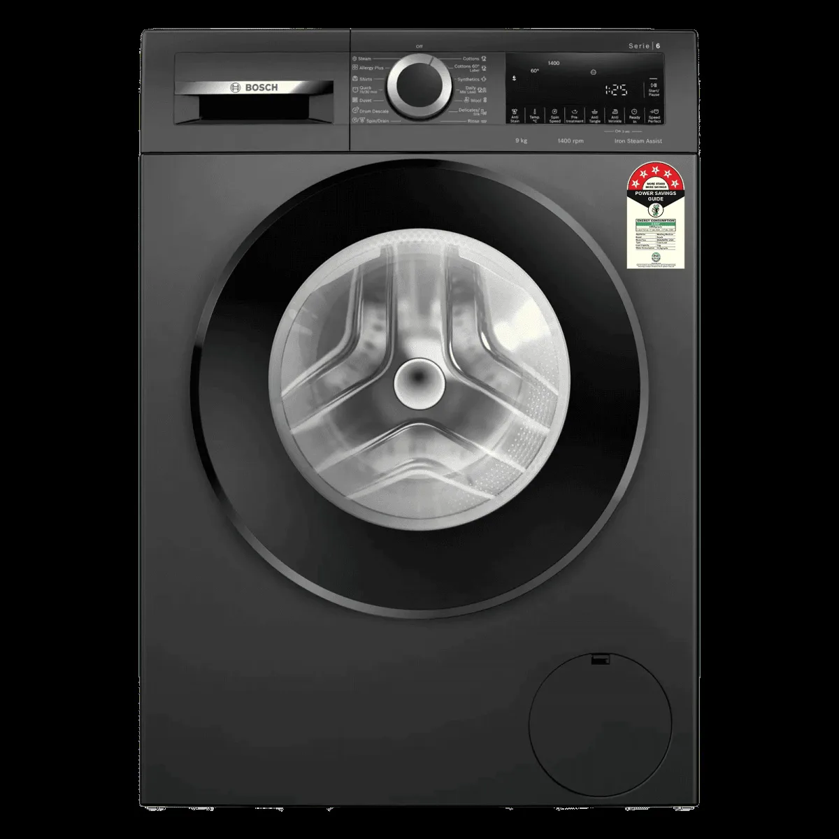 BOSCH 9 kg Fully Automatic Front Load Washing Machine (Series 6, WGA244ZTIN, Anti Wrinkle Feature, Black Grey)
