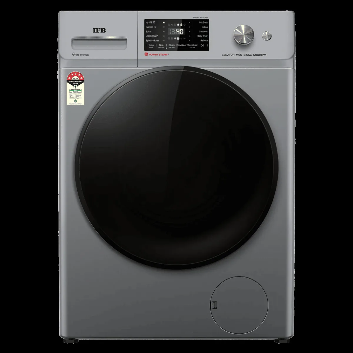 IFB 8 kg 5 Star Wi-Fi Fully Automatic Front Load Washing Machine (Senator MSN 8012K, 3D Wash System, Metallic Silver)