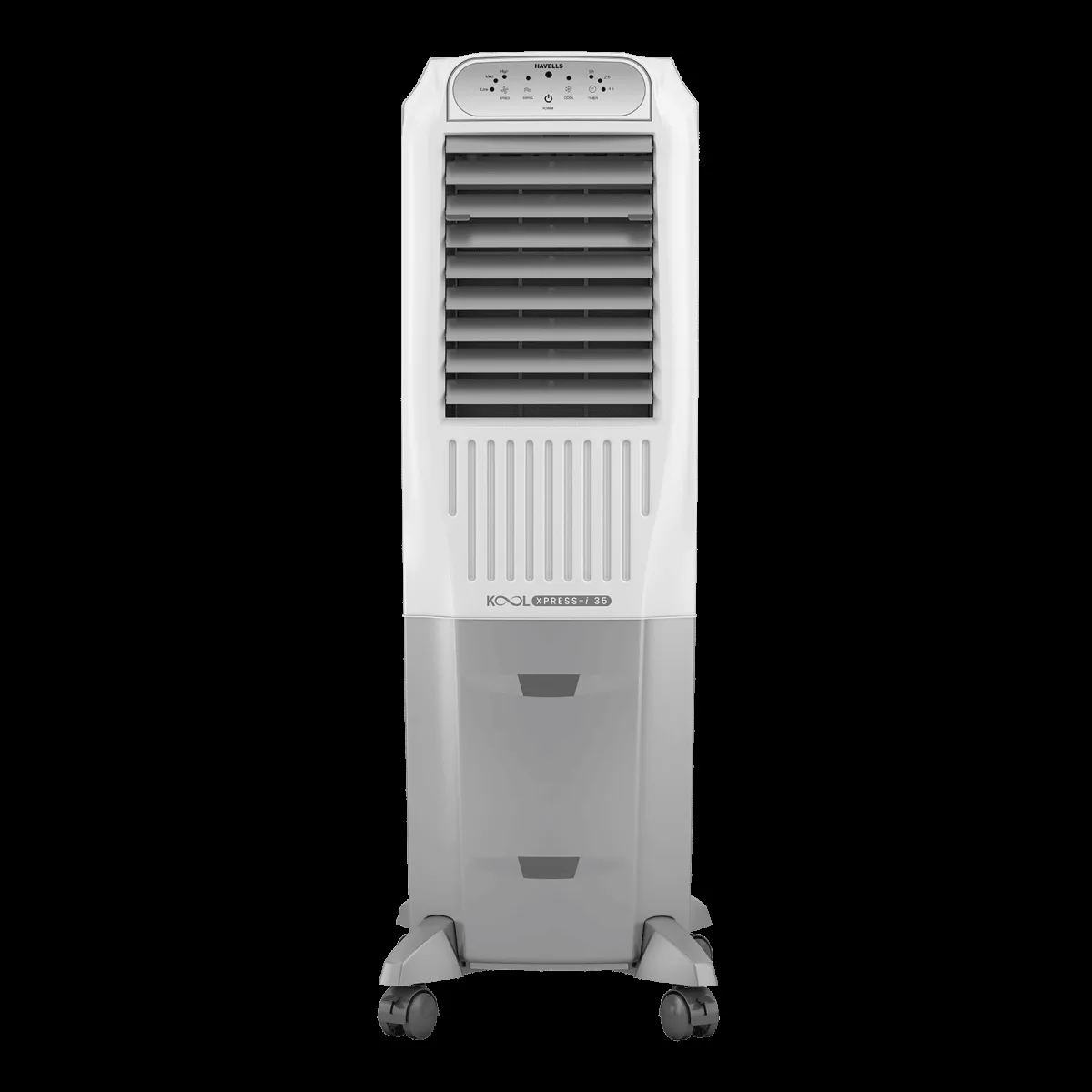 Havells Koolxpress i 35 Litres Tower Air Cooler with Low Water Alarm (Dual Flow Technology, White & Grey)