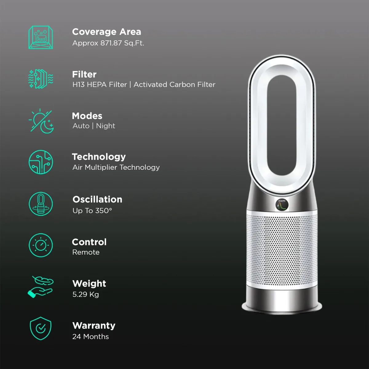 dyson Hot Plus Cool Gen1 HP10 Air Multiplier Technology Air Purifier (350 Degree Oscillation, 46293901, White)