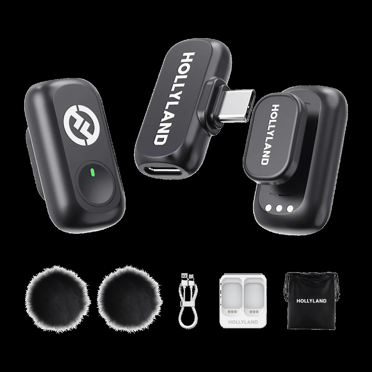 HOLLYLAND Lark A1 Mini Duo 2 Type C Wireless Microphone with Auto-Limit Clip Protection (Black)