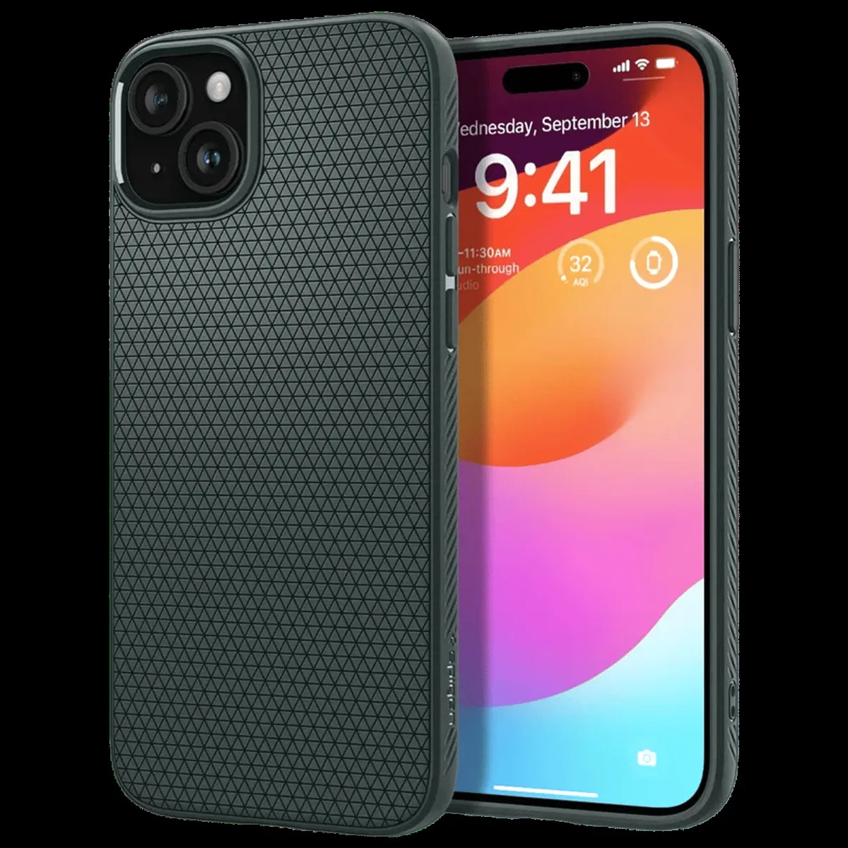 spigen Liquid Air Soft Thermoplastic Polyurethane Back Case for iPhone 15 Plus (Air Cushion Technology, Abyss Green)