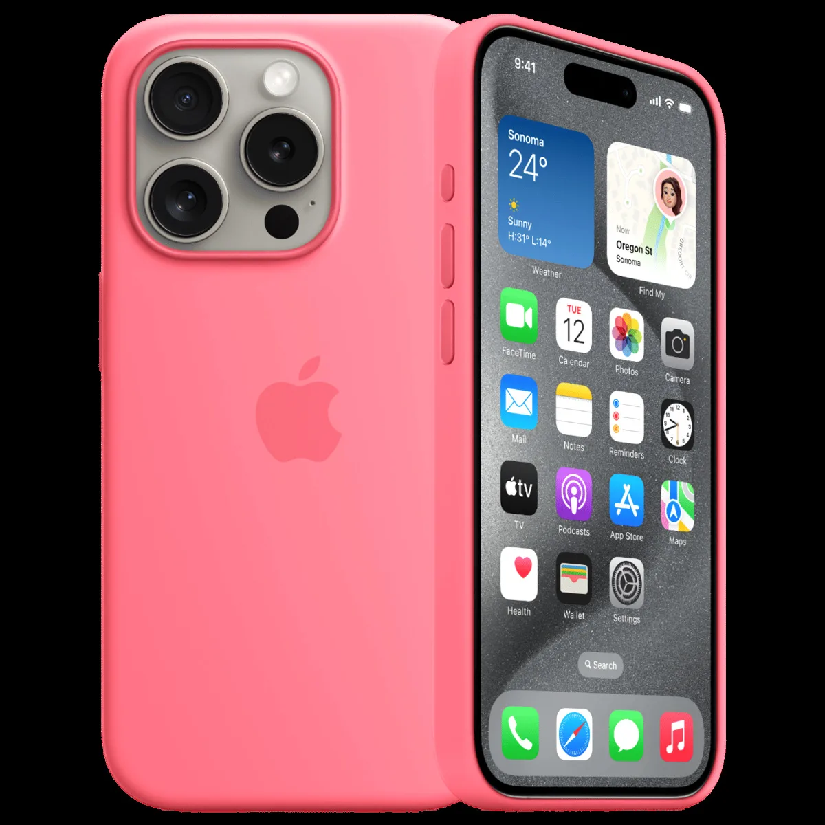 Apple Soft Silicone Back Cover for Apple iPhone 15 Pro (Supports Wireless Charging, Pink)
