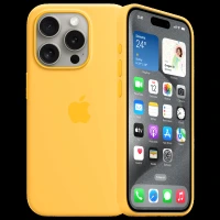 Apple Soft Silicone Back Cover for Apple iPhone 15 Pro (Supports Wireless Charging, Sunshine)