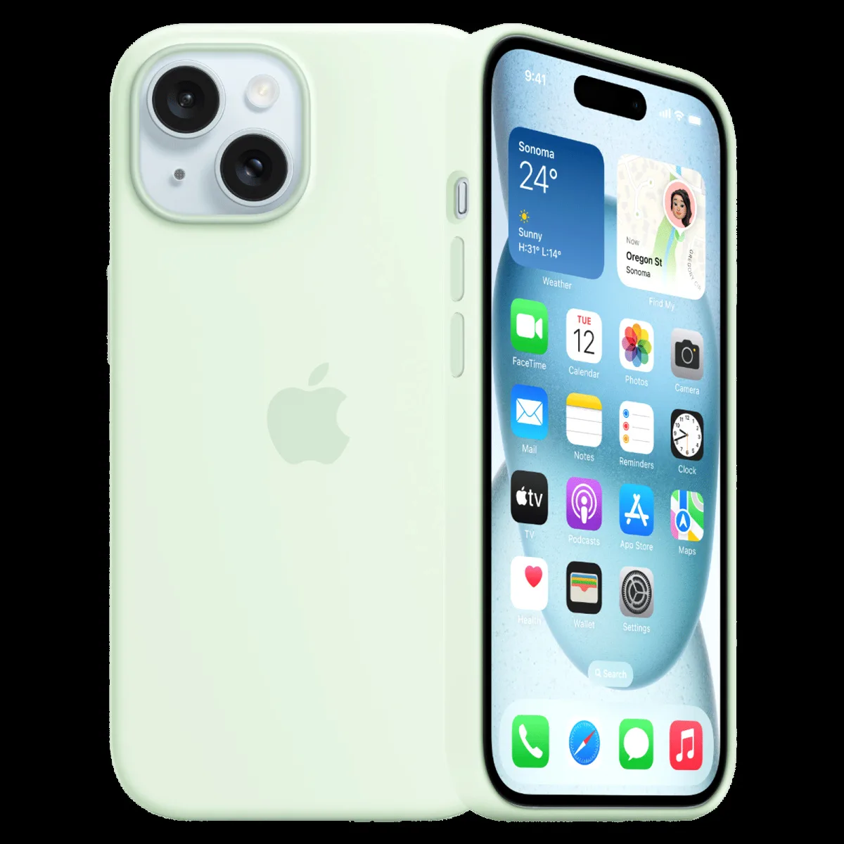 Apple Soft Silicone Back Cover for Apple iPhone 15 (Supports Wireless Charging, Soft Mint)
