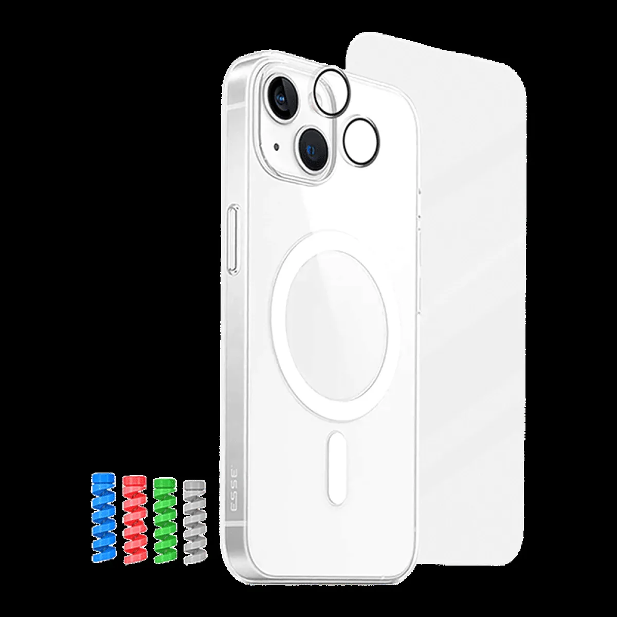 ESSE Armor 360 Back Case, Tempered Glass, Camera & Cable Protector 4in1 Combo for iPhone 15 (Protects Screen From Scratches & Drops, Clear)