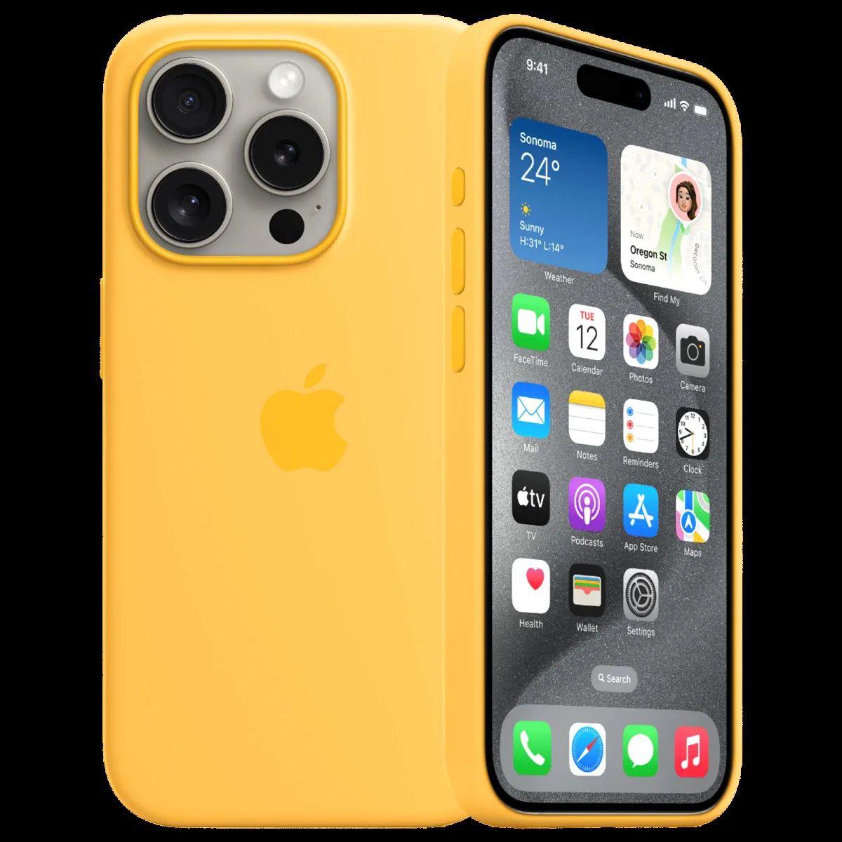Apple Soft Silicone Back Cover for Apple iPhone 15 Pro Max (Supports Wireless Charging, Sunshine)