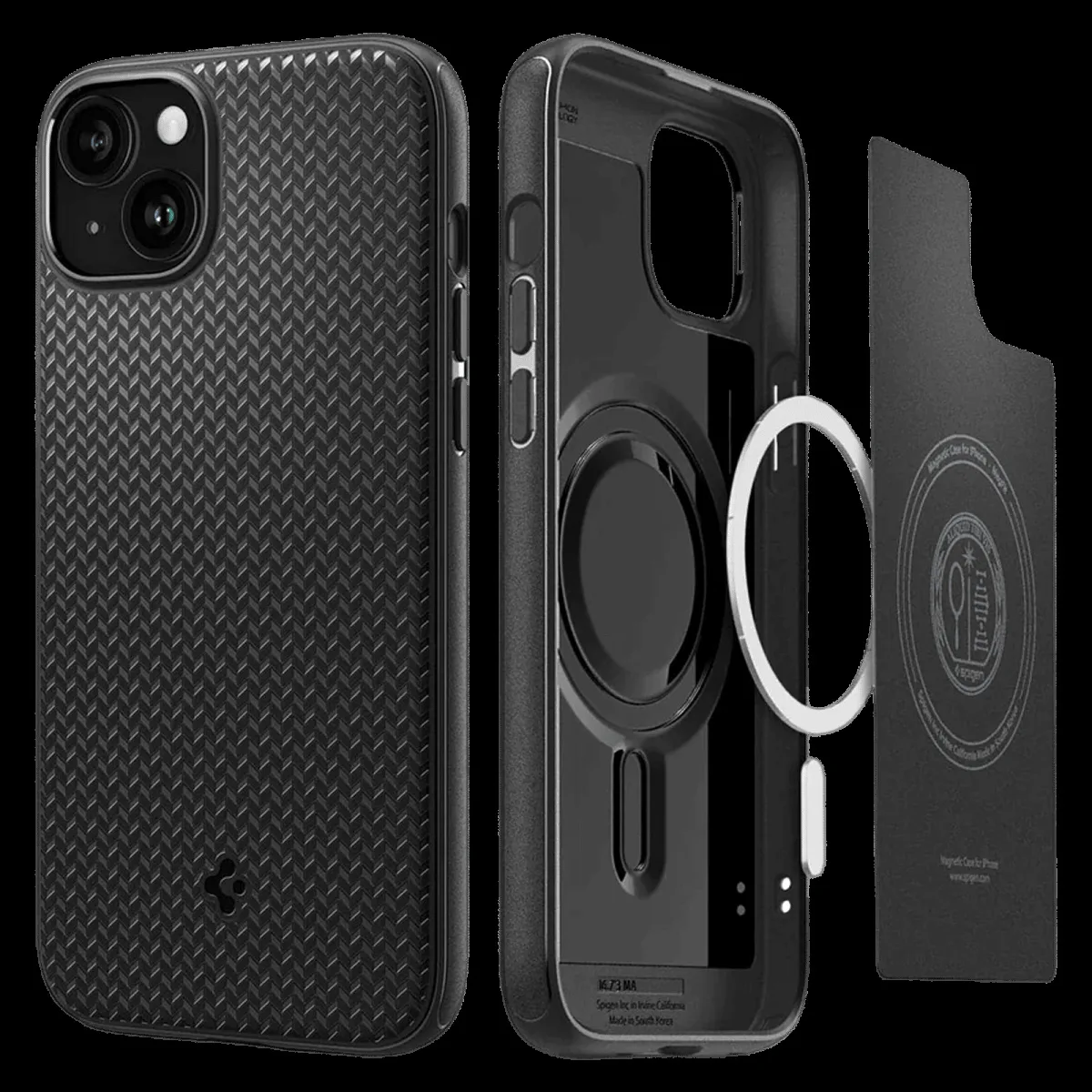 spigen Mag Armor MagFit Thermoplastic Polyurethane Back Case for iPhone 15 Plus (Air Cushion Technology, Matte Black)