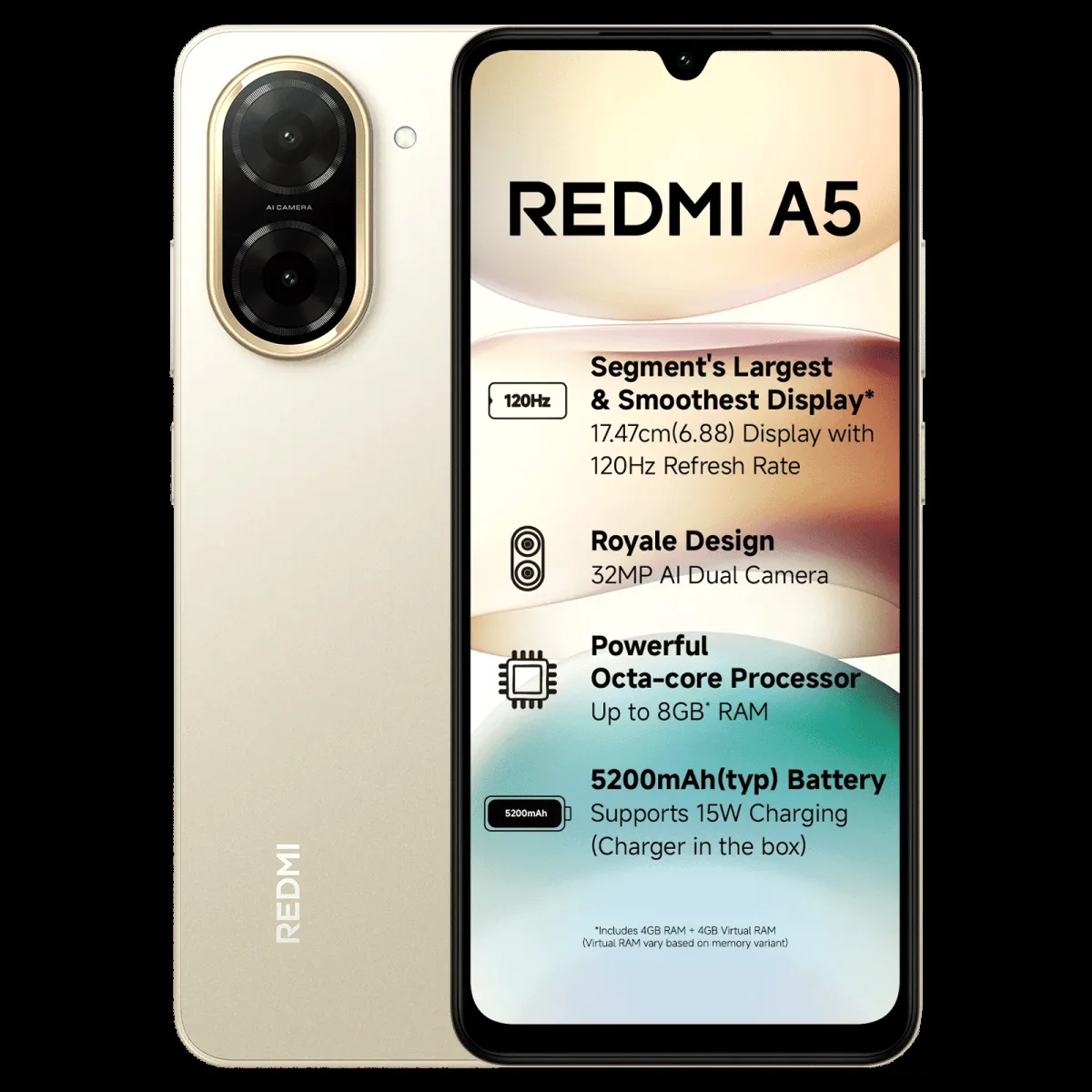 Redmi A5 (4GB RAM, 128GB, Jaisalmer Gold)