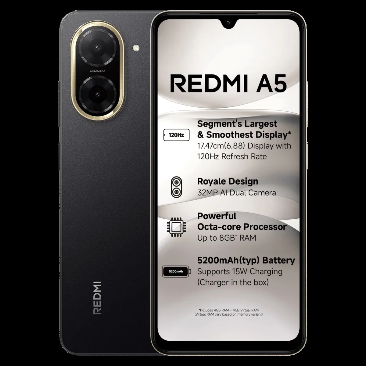 Redmi A5 (4GB RAM, 128GB, Just Black)