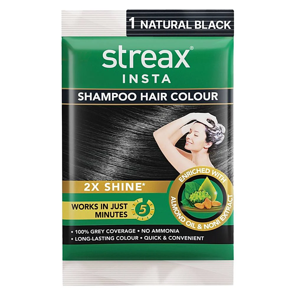 Streax Insta Shampoo Hair Colour 1 Natural Black