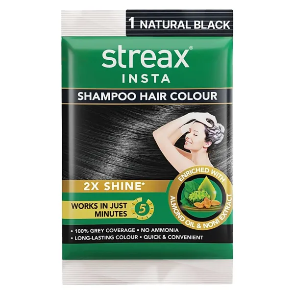 Streax Insta Shampoo Hair Colour 1 Natural Black