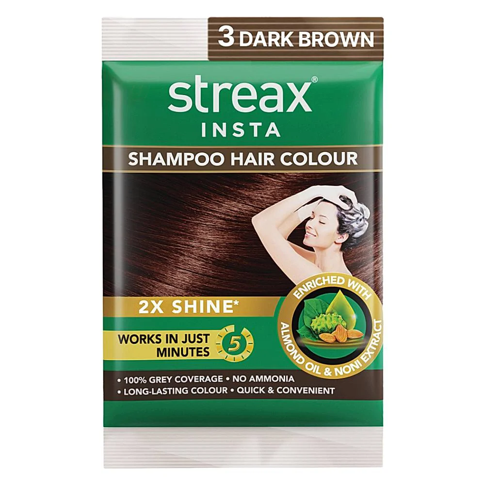 Streax Insta Shampoo Hair Colour 3 Dark Brown