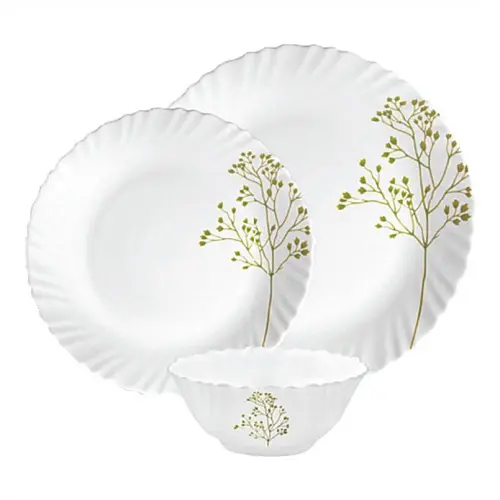 La Opala W & L Blissful Green Dinner Set (White) - 18 Pieces