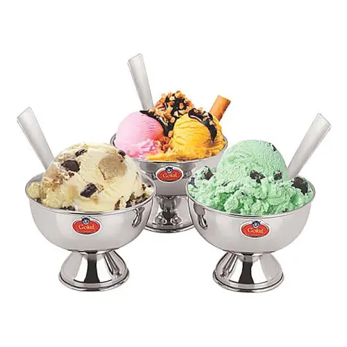 Gokul Steel Single Wall Ice-Cream Bowl & Spoon (Set of 6)