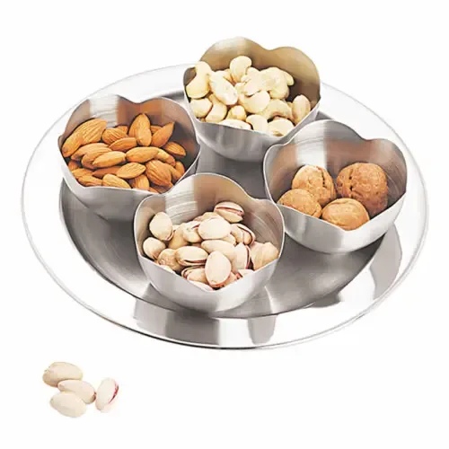 Gokul Stainless Steel Lotus Flower Bowls & Tray