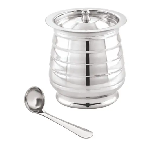 Gokul Stainless Steel Ghee Pot Mercury Pot & Spoon