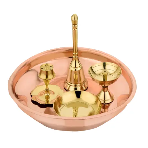 Copper Pooja Thali Set - 5 Pieces