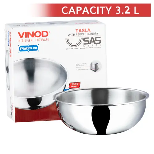 Vinod Platinum Stainless Steel Extra Deep Tasla (24 cm) - 3.2 L