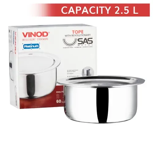 Vinod Platinum Stainless Steel Triply Tope With Lid (18 cm) - 2. 5 L