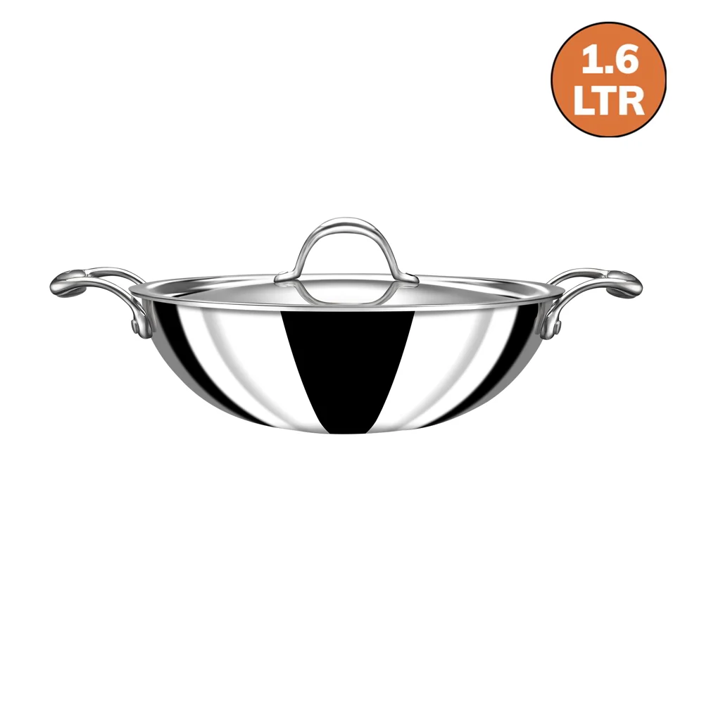 Stahl Artisan Stainless Steel Triply Kadai With Lid (20 cm) - 1.6 L