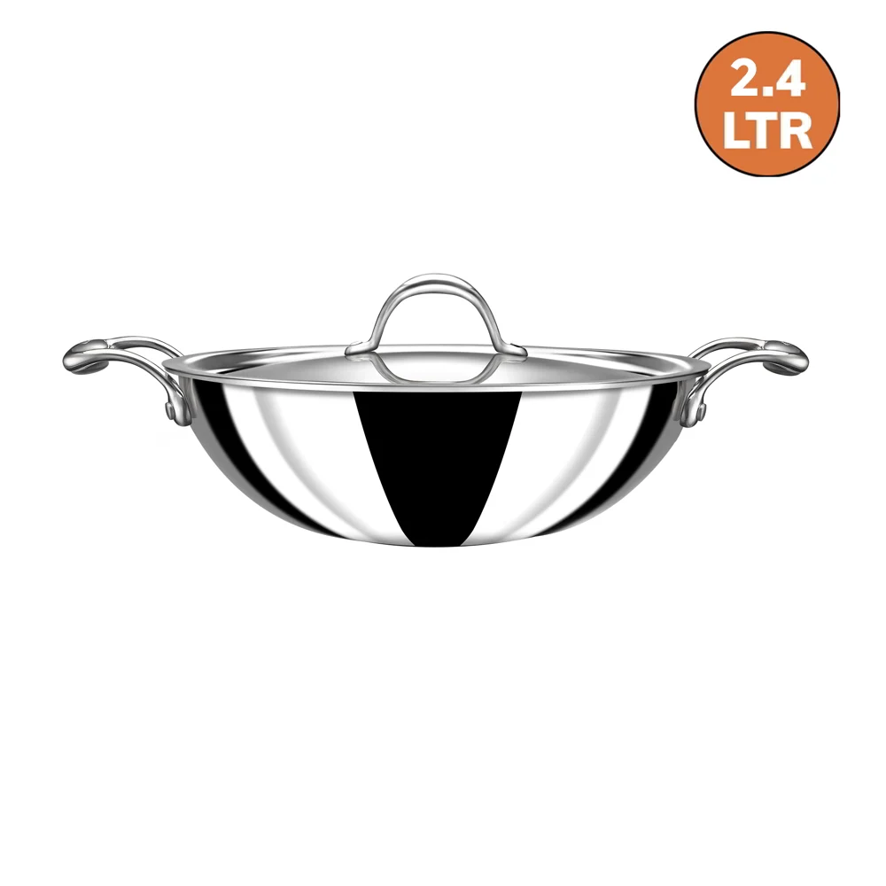 Stahl Artisan Stainless Steel Triply Kadai With Lid (24 cm) - 2.4 L
