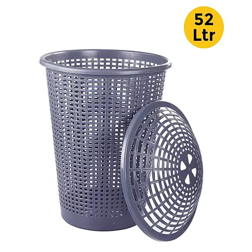 Joyo Plastic Cane Laundry Basket (Dark Grey) - 52 L