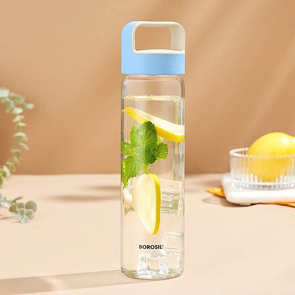 Borosil Neo Borosilicate Glass Water Bottle With Blue Lid