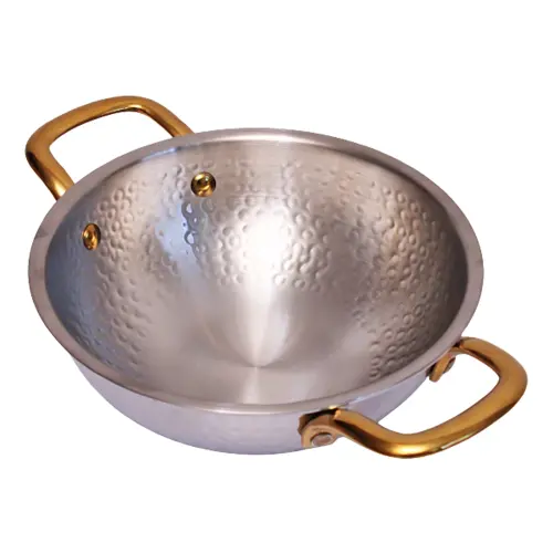 Stainless Steel Triply Kadai With Gold PVD Coating Handle