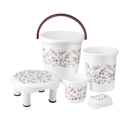 Joyo Plastic Bathroom Set (Wine) - Set of 5