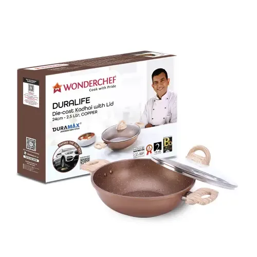 Wonderchef Duralife Die-cast Non-Stick Kadhai With Lid - Copper