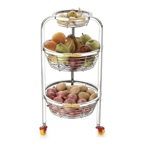 Priya Stainless Steel Round Kitchen 2 Step Basket Trolley
