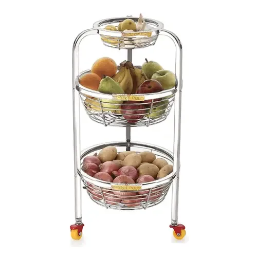 Priya Stainless Steel Round Kitchen 2 Step Basket Trolley