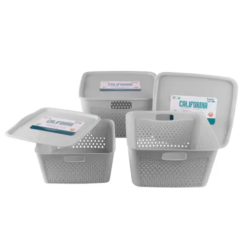 Happy Family California Basket Set With Lid (Grey) - 3 Pieces