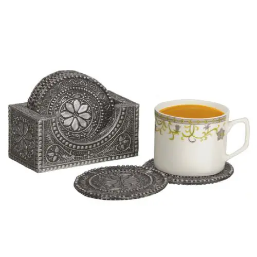 Happy Family Noble Antique Tea Coaster Set (Antique Silver)