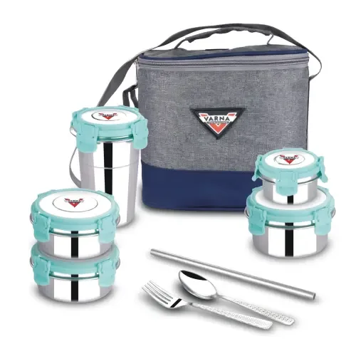 Varna Stainless Steel Lunch Box (Green) - Set of 5