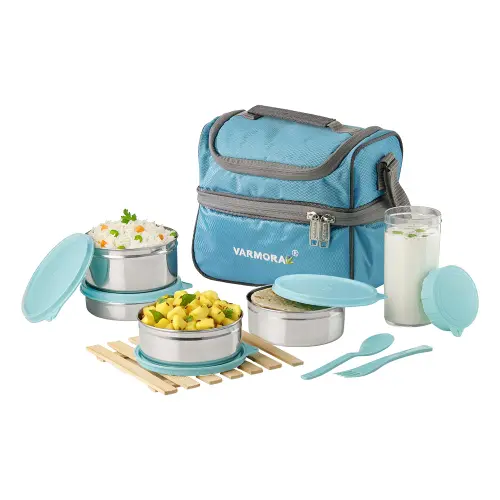Varmora Stainless Steel Classic Lunch Box - Cyan Blue