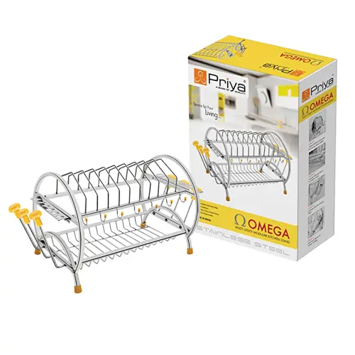 Priya Stainless Steel Omega 2 Shelf Plate & Cutlery Stand