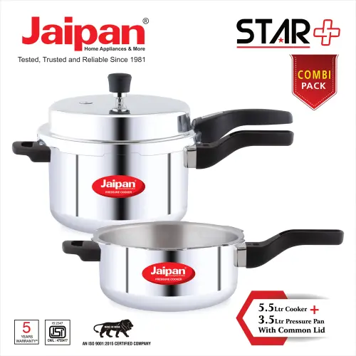 Jaipan Aluminium Combo Star Plus Cooker With Outer Lid - (5.5 L+ 3.5 L)