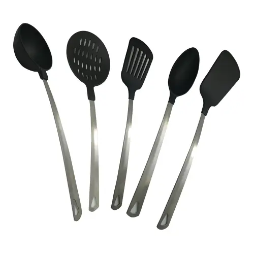 Indigo Metalware Nylon + Steel Serving Spoons Set (Black) - 5 Piece