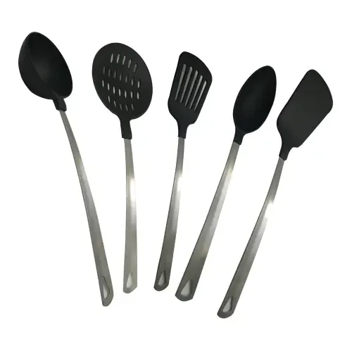 Indigo Metalware Nylon + Steel Serving Spoons Set (Black) - 5 Piece