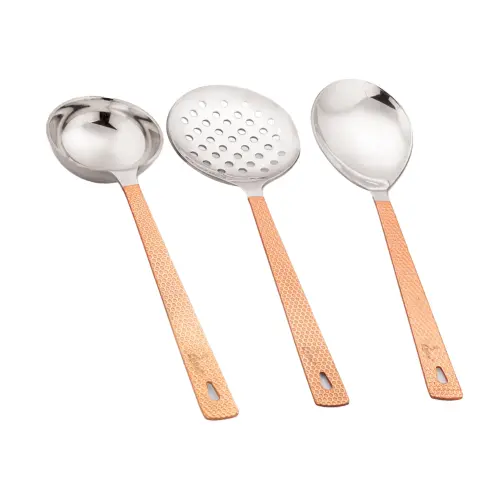 Indigo Metalware Stainless Steel Serving  Spoons Coper Hammered Handle