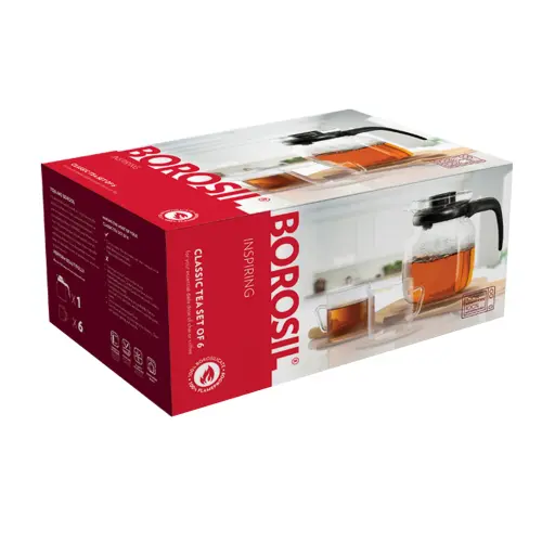 Borosil Classic Tea Set 1 Litre Carafe & 6 Mugs
