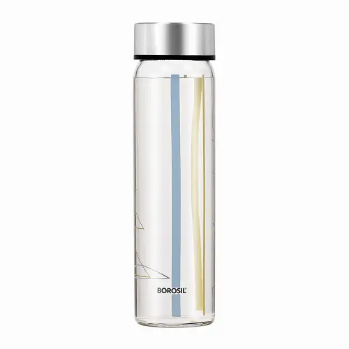 Borosil Sintra Glass Bottle Wide Mouth Silver Lid