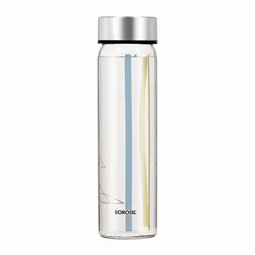 Borosil Sintra Glass Bottle Wide Mouth Silver Lid