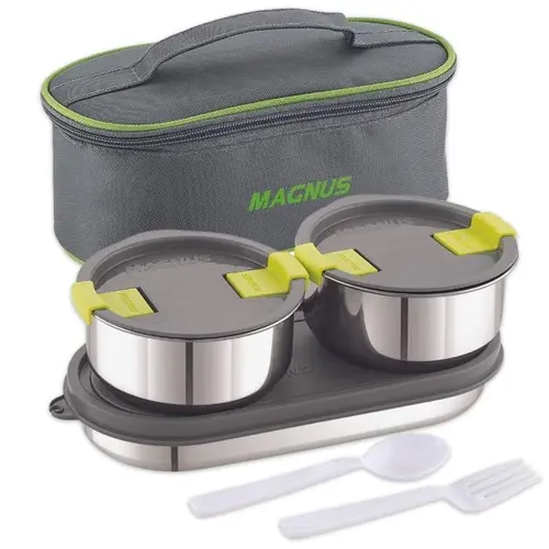 Magnus Olive 3 Prime Stainless Steel Lunch Box - Green