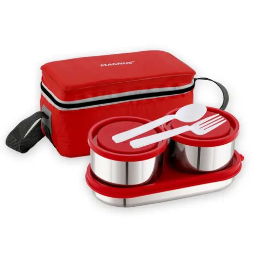 Magnus Fancy 3 Prime Stainless Steel Lunch Box - Red