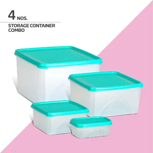 Belocopia Square & Rectangle Plastic Containers Aqua (Green) CFS0017 - Set of 4