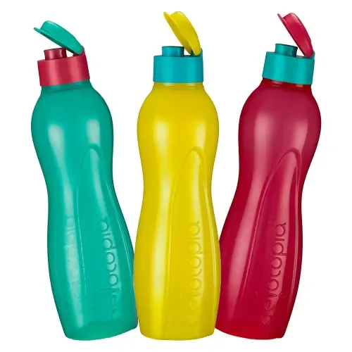 Belocopia Hiero Flip Plastic 2 Colour Water Bottle (1L) Multi Colour CWB0011 - Set Of 3